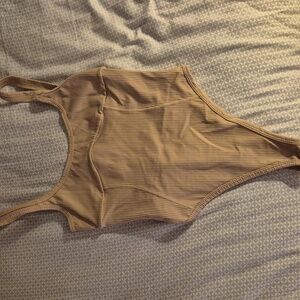 For Love & Lemons Ribbed Scoop Neck Bodysuit Tan M